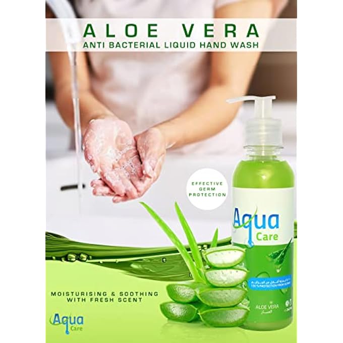 Aqua Care ANTI BACTERIA LIQUID HAND WASH ALOE VERA & EFFECTIVE GERM PROTECT SKIN HAND SOAP, MOISTURIZING & SOOTHING CLEAN WITH FRESH SCENT, ESSENTIAL OILS & PARABEN FREE, 240ML - Image 2